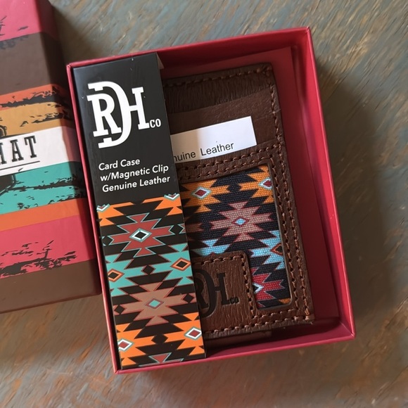 Red Dirt Hat Co Mens Leather Card Case Southwest Canvas NWT & Box - Picture 7 of 8